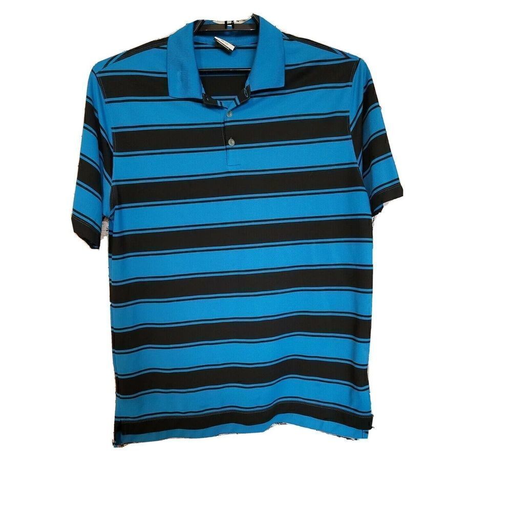 Nike Golf Men's Polo Shirt Size Large Dri-Fit Blue Black Stripes t61